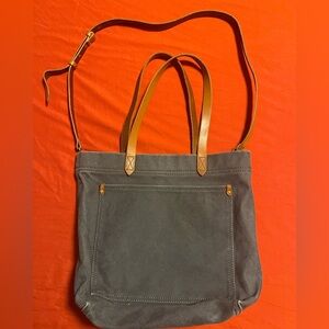 Gray Canvas Madewell Tote Bag with Tan Leather Straps